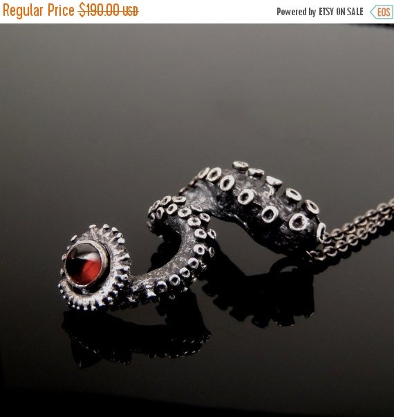 BLK Fri CyB Mon SALE - Bullet Garnet Pendant, Octopus Jewelry, Tentacle Jewellery, Unisex sterling silver by OctopusMe steampunk buy now online