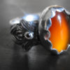 Carnelian and Black Spinel Scalloped Aegean Silver Ring by TwistedLuster steampunk buy now online