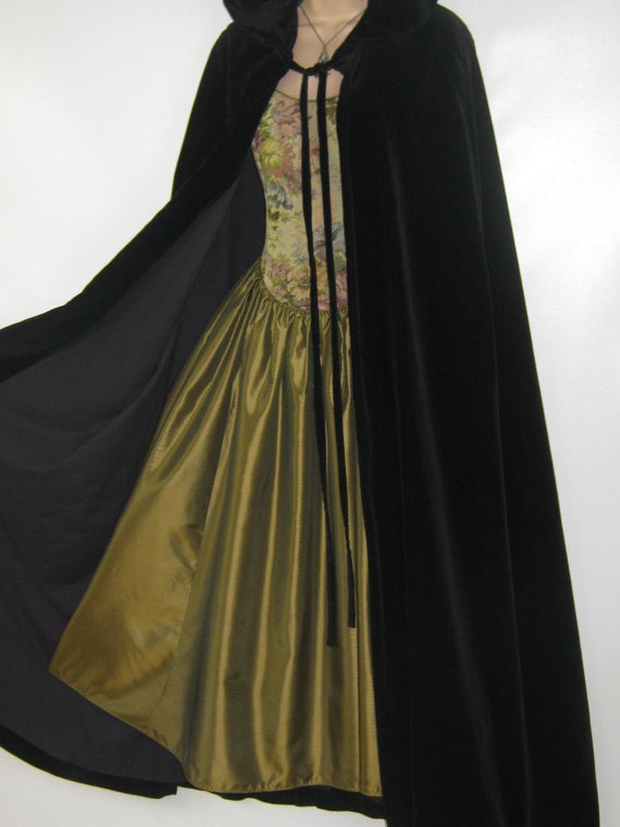 LAURA ASHLEY Vintage Wales Dyers&Printers Black Velvet Cloak/Cape, One Size by VintageLauraAshley steampunk buy now online