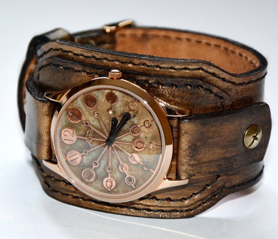 Leather watch - Steampunk watch - Men wrist watch - Wrist watch Women watch Steampunk wrist watch - For men - Unusual watch - Vintage watch by FamilySkiners steampunk buy now online