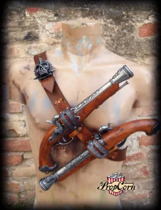 Pirate baldric belt with two flintlock pistol holder for assassin cosplay costume reenactment or LARP by PropCornShop steampunk buy now online