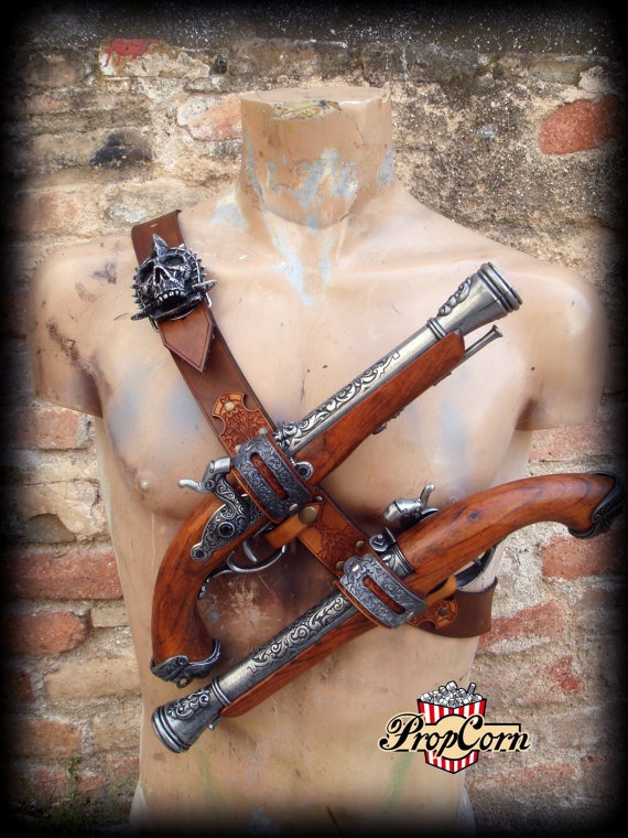 Pirate baldric belt with two flintlock pistol holder for assassin cosplay costume reenactment or LARP by PropCornShop steampunk buy now online