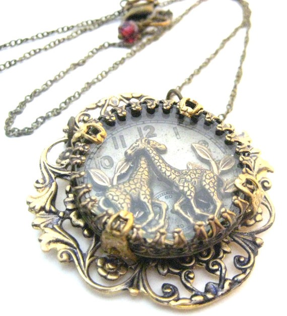 Giraffes steampunk necklace, Steampunk shadowbox creation, giraffe, steampunk victorian by JewelsByNature steampunk buy now online