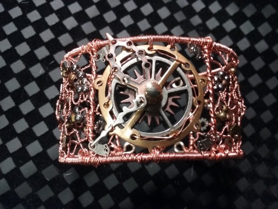 Time Traveler's Bangle- Metal filigree steampunk cuff bracelet - copper, bronze, brass by AssortedDistractions steampunk buy now online