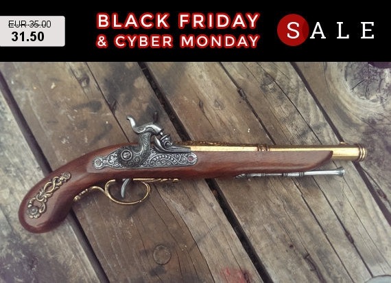 Blackfriday Sale! Jack Aubrey Flintlock Pirate pistol Steampunk Gun Replica Non Firing Prop Cap Lock Towards the 1840's by PropCornShop steampunk buy now online