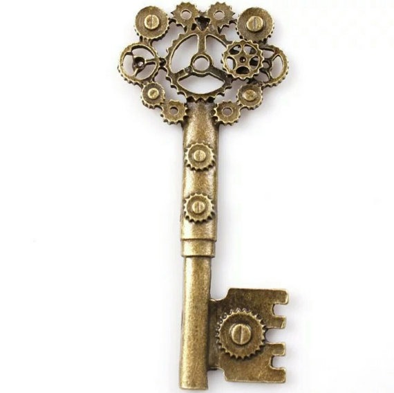 1pcs Large Brass Steampunk Cogs & Gears Key Pendant Charm Findings for DIY necklace jewellery making - approx 71x32mm by CreativeMummy steampunk buy now online