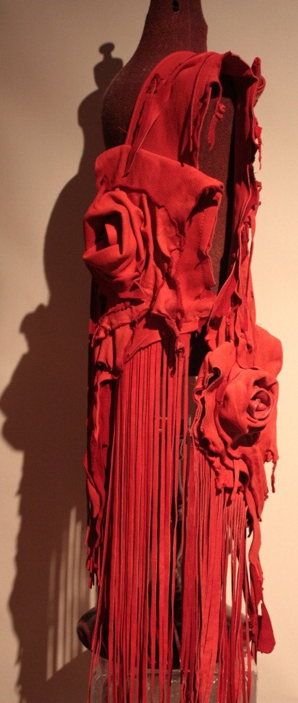 showdiva designs ReD Saddlebag Purse Handbag Dripping with Fringe and Hand Sculpted Bag of Roses by showdiva steampunk buy now online