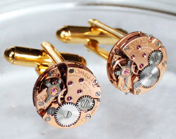 OMEGA Steampunk Cufflinks: Rare GENUINE OMEGA Vintage Watch Movement Matching Men Steampunk Cufflinks / Watch Cuff Links Men Christmas Gift by TimeInFantasy steampunk buy now online