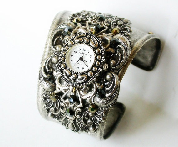 Women's Cuff Watch Cuff Bracelet Watch Victorian Wrist Watch for Women Steampunk Gothic Wrist Watch Gothic Cuff Watches by LeBoudoirNoir steampunk buy now online