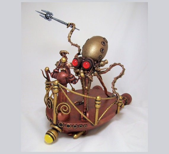 Steampunk Octopus Chariot Tentacles Wood Victorian Vehicle with Goggles and Trident by buildersstudio steampunk buy now online