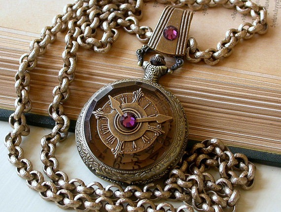Steampunk Pocket Watch Pendant Necklace - Antiqued Brass and Silver - Vintage Style Men Women Victorian Gothic Locket Jewelry by LeBoudoirNoir steampunk buy now online