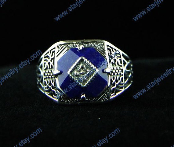 Steampunk Vampire Diaries Caroline ring with natural blue lapis stone---925sterling ring by StarJewellry steampunk buy now online