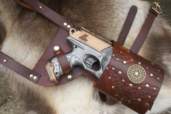 Hand Carved Leather Nerf Maverick / Strongarm / Hammershot Holster by JacklynHyde steampunk buy now online