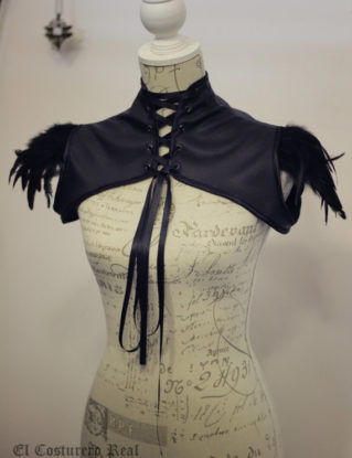 Short jacket in faux leather and feathers - Steampunk, burleske, gothic bolero by CostureroReal steampunk buy now online