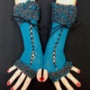 Fingerless Gloves, Long Corset Arm Warmers Handknit in Dark Turquoise/ Blue Victorian Style by LaimaShop steampunk buy now online