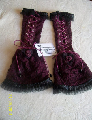 Pair of long gloves Gothic fingerless Victorian, for women, lacing corset, lace and taffeta and mesh by Fee2mains steampunk buy now online