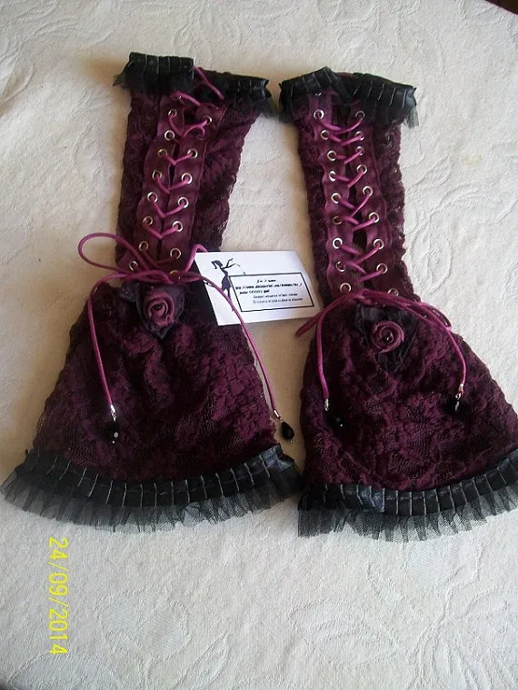 Pair of long gloves Gothic fingerless Victorian, for women, lacing corset, lace and taffeta and mesh by Fee2mains steampunk buy now online