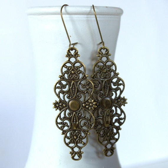 Long Boho Earrings Bronze Filigree Earrings Antique Victorian Earrings Bohemian Earrings Hippie Earrings Lace Earrings Bridesmaid Earrings by HazelAndCompany steampunk buy now online