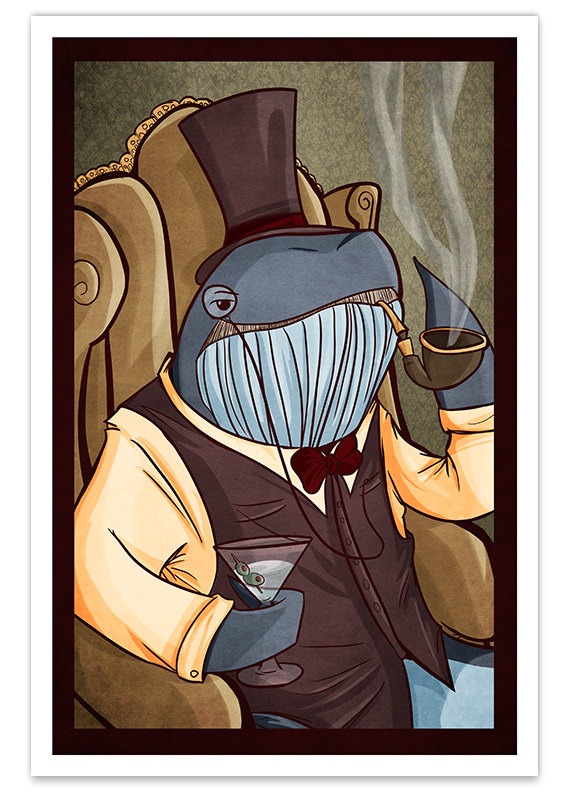 Dapper Gentleman Whale Art [ Print ] - by Denis Caron ( L.A.W.L.S. ) - Corvink by Corvink steampunk buy now online