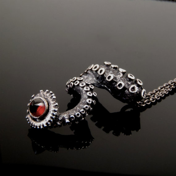 SALE - Bullet Garnet Pendant, Octopus Jewelry, Tentacle Jewellery, Unisex sterling silver by OctopusMe steampunk buy now online
