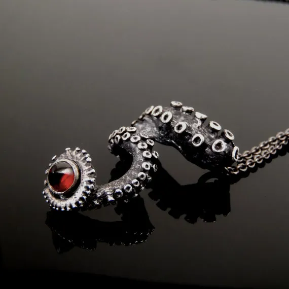 SALE - Bullet Garnet Pendant, Octopus Jewelry, Tentacle Jewellery, Unisex sterling silver by OctopusMe steampunk buy now online