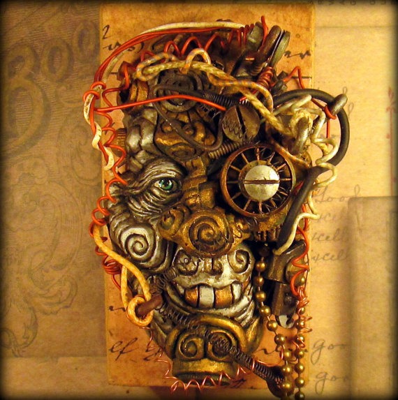 Steampunk Robot- 9/20-Mixed Media Wall Plaque by Sculptorio steampunk buy now online