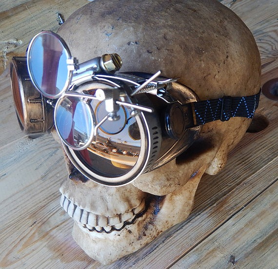 STEAMPUNK GOGGLES-Antique Brass Gold Distressed-Look Cyber Welders Goggles with Removeable Magnifying Eye Loupes by jadedminx steampunk buy now online