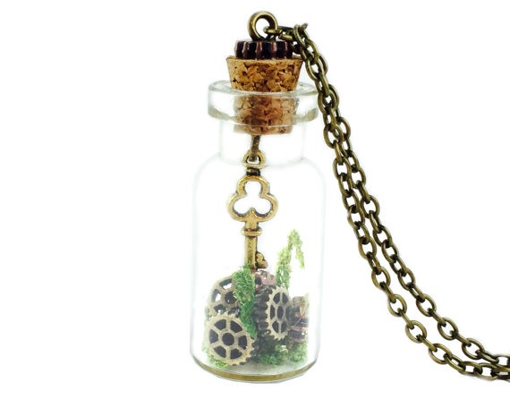 Steampunk Necklace - Steampunk Pendant - Steam Punk Necklace - Gear Necklace - Long Terrarium Necklace - Steampunk Key Necklace by SpotLightJewelry steampunk buy now online