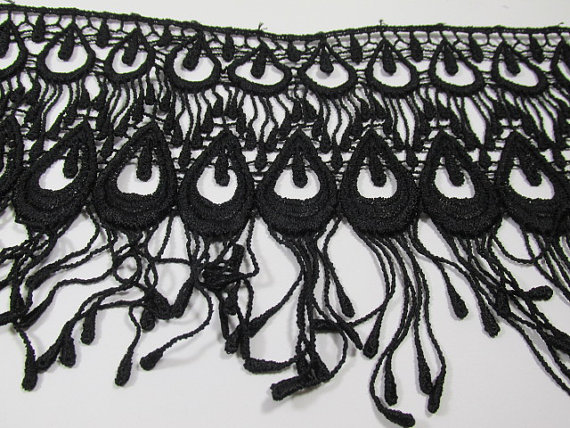 Black Peacock Venice Lace - 6 inches long for Costume or Burlesque Trim (1 yard) by OdysseyCache steampunk buy now online