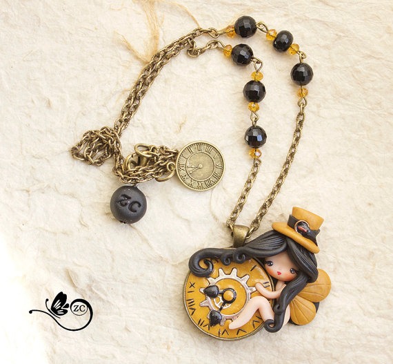 polymer clay necklace / fairy / clay / fimo / zingara creativa / steampunk by ZingaraCreativa steampunk buy now online