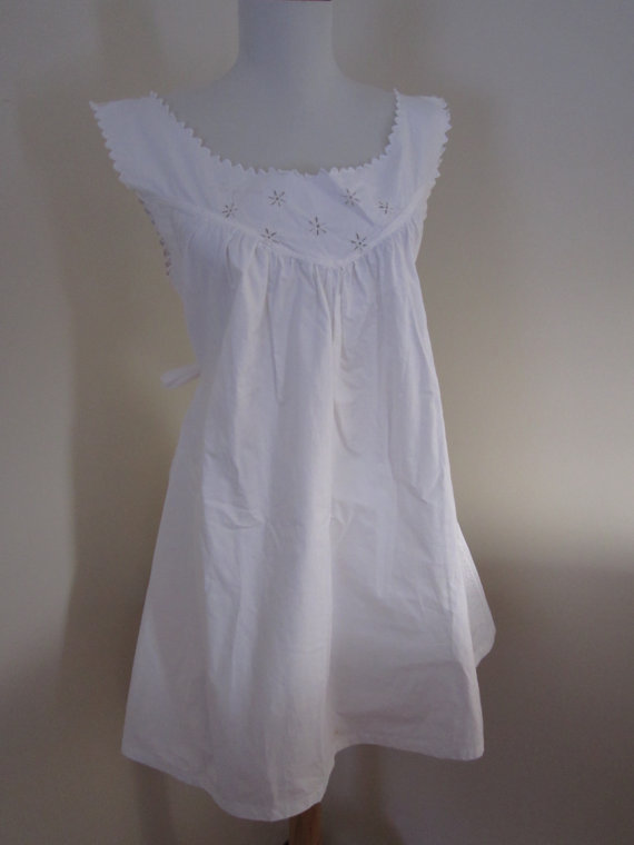 1930s White Cotton European Night Gown Eyelet Embroidery Belted France Small/Medium/Large Steampunk by petgirlvintage steampunk buy now online