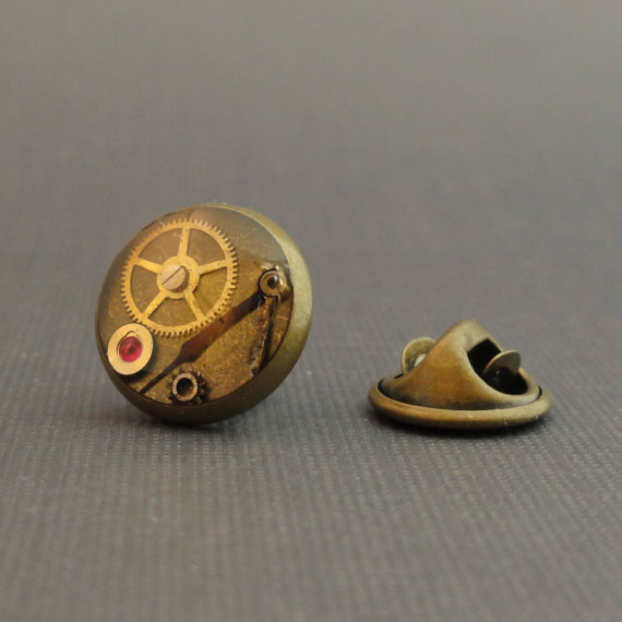 Steampunk Tie Tack, Pin, Antique Watch Parts Set in Resin, # 1261 by AccessoryAlchemy steampunk buy now online