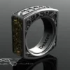 Square mens diamond ring. Heavily engraved two tone solid gold and sterling silver. Pinstripe and scrollwork. Steampunk Western Victorian. by DeMerJewelry steampunk buy now online Square mens diamond ring. Heavily engraved two tone solid gold and sterling silver. Pinstripe and scrollwork. Steampunk Western Victorian. by DeMerJewelry steampunk buy now online
