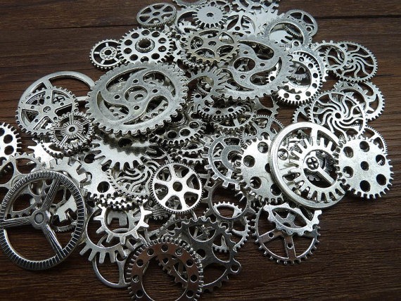 BULK 100 Mixed Steampunk Gear Charm Antique Silver Clockwork Cog Wheel Gearwheel Mechanical Watch Gear Clock Parts Decoration by YTsupplies steampunk buy now online