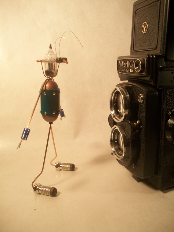 Robot, Steampunk, Sculpture, Vintage, Vacuum Tube, Bendable Arms and Legs, Collectible Figure, Insectobot by CopperWoodNow steampunk buy now online