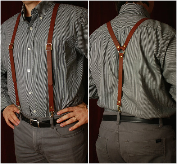 Leather Suspenders- men's brown black steampunk Y back- unisex Browncoat costume, Brown or Black Braces w/snap hooks from MyFunkyCamelot by MyFunkyCamelot steampunk buy now online