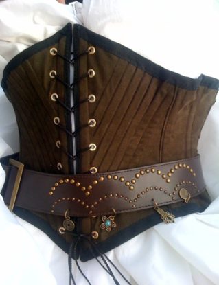 Buccaneer - Tight Cinching Brown Suede Underbust Waist Corset - custom size steampunk buy now online