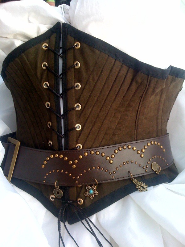 Buccaneer - Tight Cinching Brown Suede Underbust Waist Corset - custom size steampunk buy now online