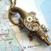 Steampunk Necklace Alligator Necklace Tiny Vintage Watch Movement Crocodile Necklace Unique Pendant Women's Steampunk Jewelry steampunk buy now online