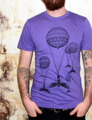 Steampunk Hot Air Balloon Insect Purple T-Shirt - American Apparel Amethyst - Complimentary Shipping - Available in XS, S, M, L, Xl and Xxl steampunk buy now online