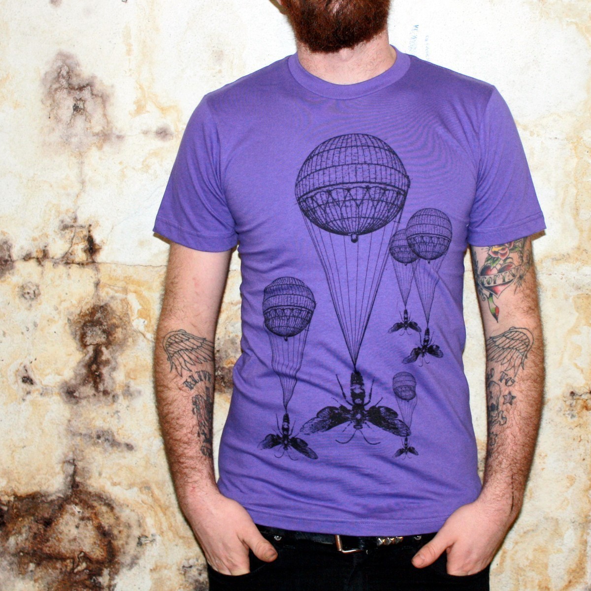 Steampunk Hot Air Balloon Insect Purple T-Shirt - American Apparel Amethyst - Complimentary Shipping - Available in XS, S, M, L, Xl and Xxl steampunk buy now online