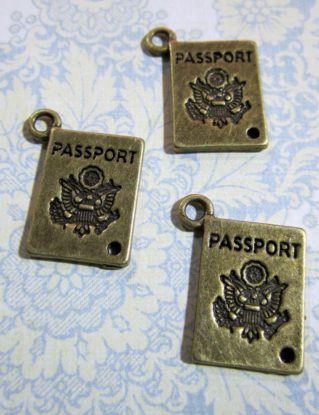 10 passport pendant charms, brass plated, 12x16mm wide (lead and nickel free) steampunk buy now online