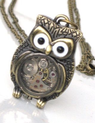 Steampunk - Time Flys MR OWL Pendant- Jeweled Watch Movement - Gears and Cogs - Antique Brass - Neo Victorian - By GlazedBlackCherry steampunk buy now online