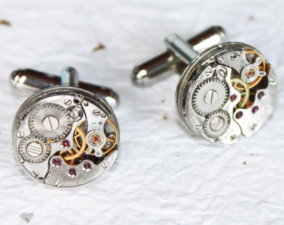 Wedding Gift Men Steampunk Cufflinks - Pinstripe Watch Movement Men Steampunk Cufflinks / Cuff links - Men Wedding Gift for Him steampunk buy now online