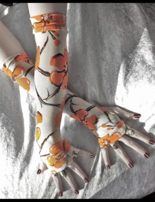 Arm Warmers Gloves in Cream Brown Grey Sumi Style Floral Branches Soft Modal - Orange Blossom - Yoga Light Cycling Mori Hooping Gothic steampunk buy now online