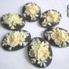 Shabby Rose Cabochon - set of 6 - unset - 40/30 - Black and Ivory - victorian vintage style steampunk buy now online