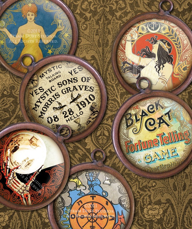 1 inch Circles - Victorian Mystic Ouija Crystal Ball Fortune-Teller Steampunk Digital Collage Sheet steampunk buy now online