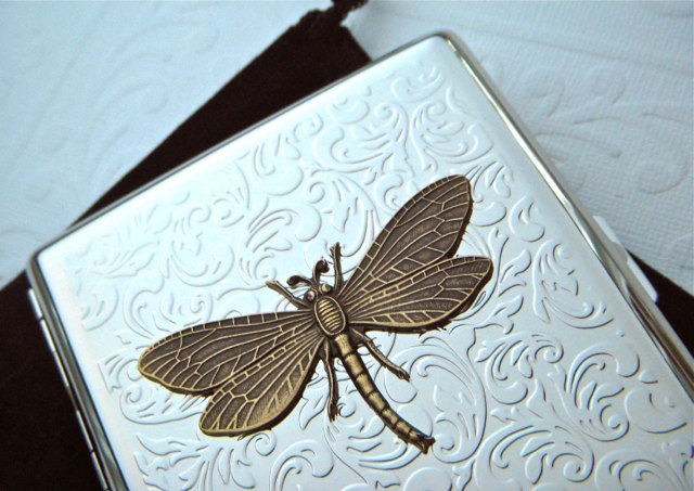 Cigarette Case Dragonfly Mixed Metals Big Double Size Silver Plated Art Nouveau Rustic Brass Insect Gothic Victorian Steampunk Accessories steampunk buy now online