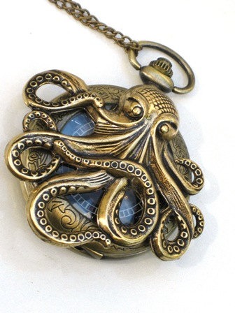 Steampunk - OCTOPUS Pocket Watch - Mechanical - Antique Brass - Necklace - Nautical - Neo Victorian - By GlazedBlackCherry- steampunk buy now online