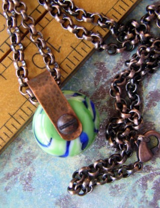 Steampunk Metal and Lampwork Bead Necklace on Antiqued Copper Rollo Chain steampunk buy now online